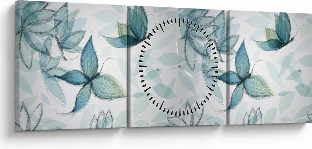 Obraz - Niebieskie motyle (z zegarem) (90x30 cm)