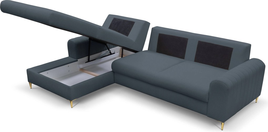 Masseno Narożnik VERONA z funkcją spania i pojemnikiem na pościel Narozniki L, Rozkładana sofa - Niebieski, LOFT 14
