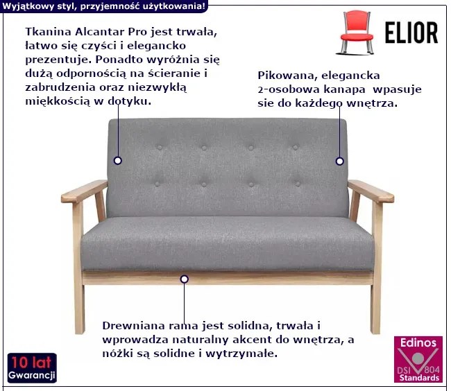 Jasnoszara sofa 2-osobowa - Sybis
