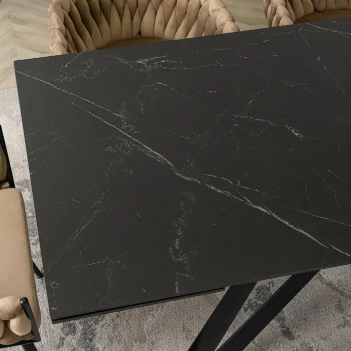 Stół Rozkładany Prostokątny MAXIME 160-240 cm Ceramiczny Czarny Marmur do Jadalni Loft