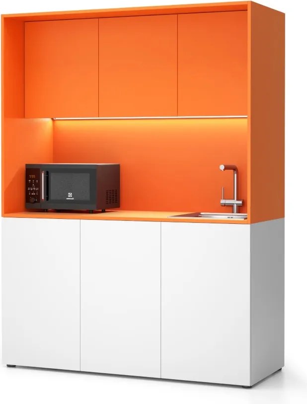 Kuchnia biurowa NIKA ze zlewem i kranem 1481 x 600 x 2000 mm, Pomarańczowy, prawe