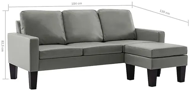 3-osobowa szara sofa z ekoskóry z podnóżkiem - Lencor 4Q