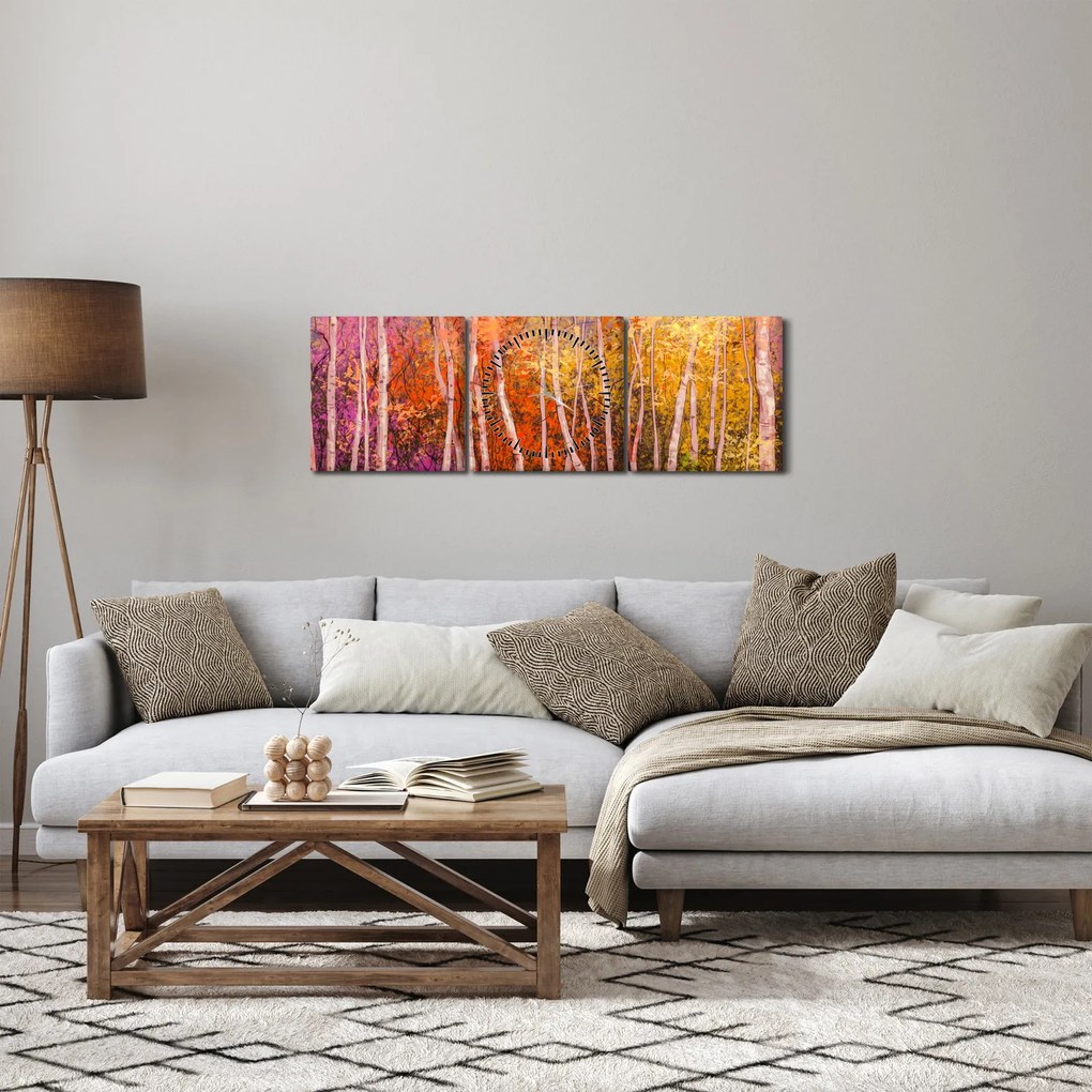 Obraz kolorowego lasu (z zegarem) (90x30 cm)