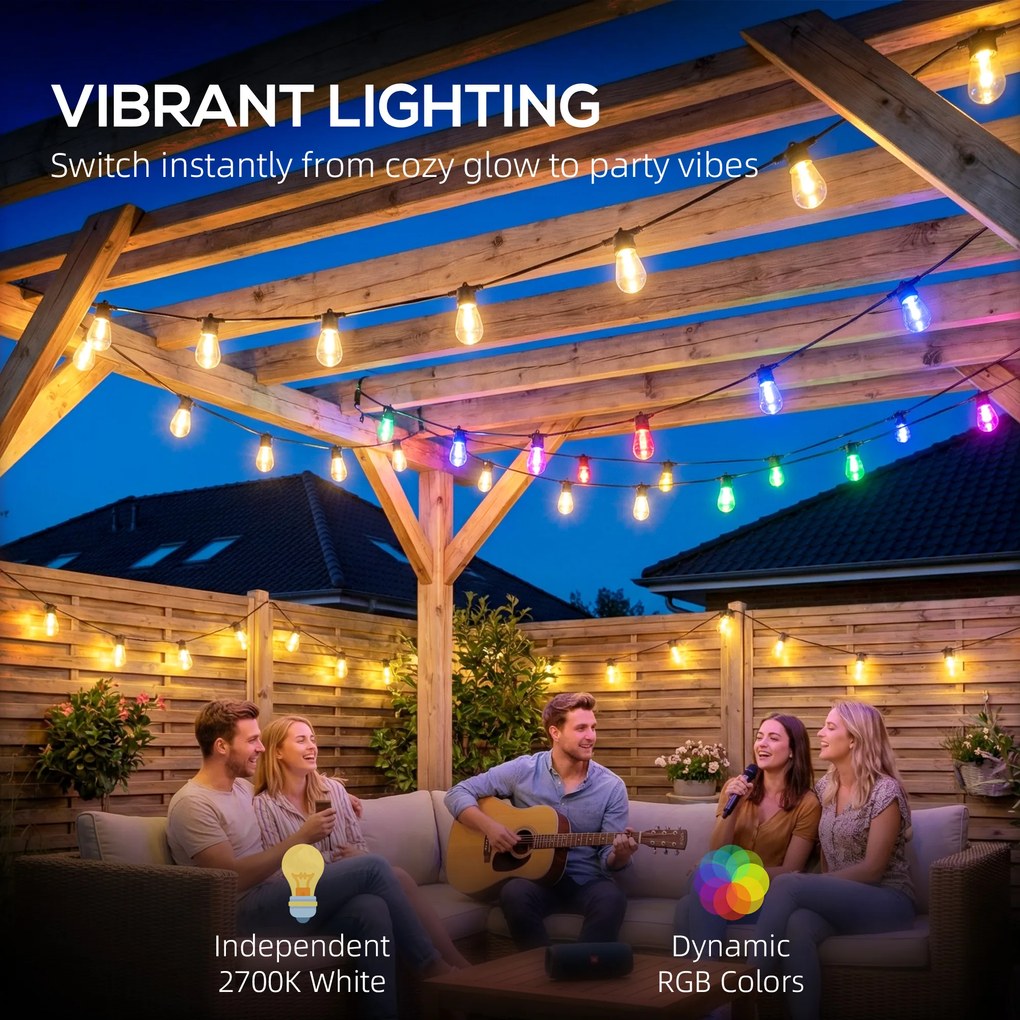 HOMCOM Kurtyna Świetlna RGBW, IP44 Wodoodporna, Dekoracja na Wnętrza i Na Zewnątrz | Aosom PL