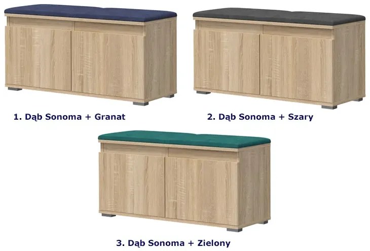 Nowoczesna szafka na buty z siedziskiem dąb sonoma + granat - Risix 3X