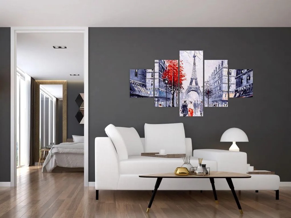 Obraz ulicy w Paryżu, obraz olejny (125x70 cm)