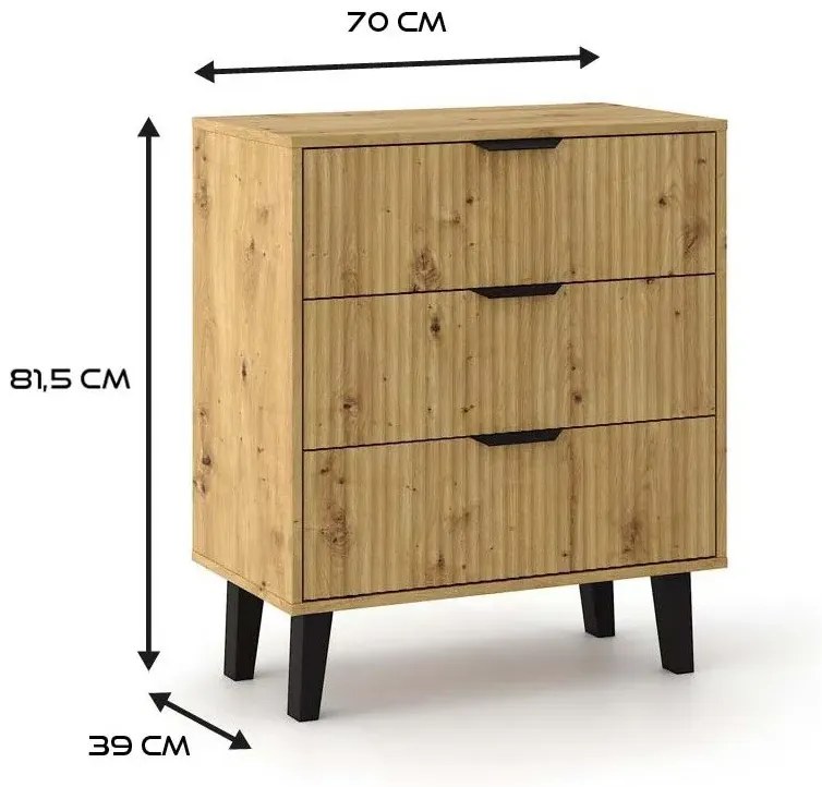 Komoda z 3 szufladami na nóżkach dąb artisan - Henex 4X