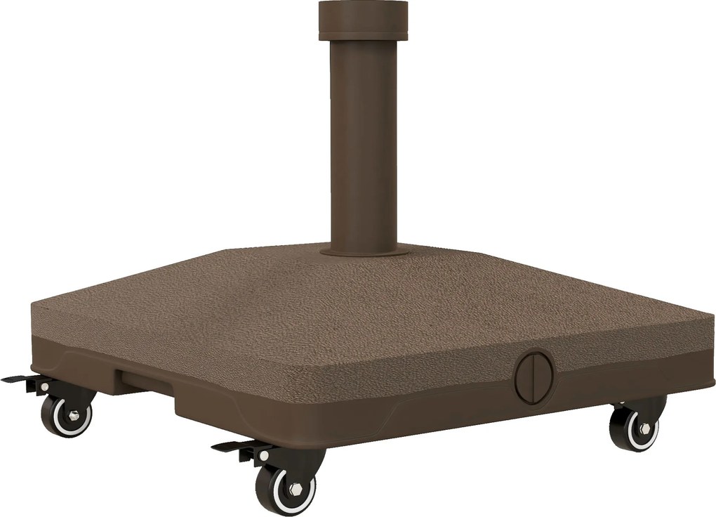 Outsunny Stojak na parasole do 20 kg, wypełniany, kwadratowy stojak z kółkami, dla parasola 22-38 mm, brązowy | Aosom PL