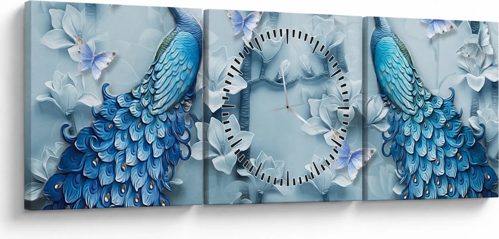 Obraz pawi (z zegarem) (90x30 cm)