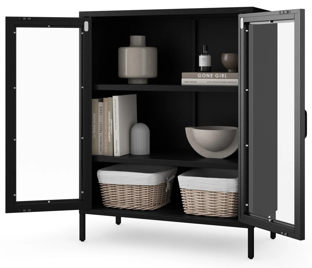 Witryna przeszklona niska czarna: GINA Modern 800 x 1015 x 400 mm