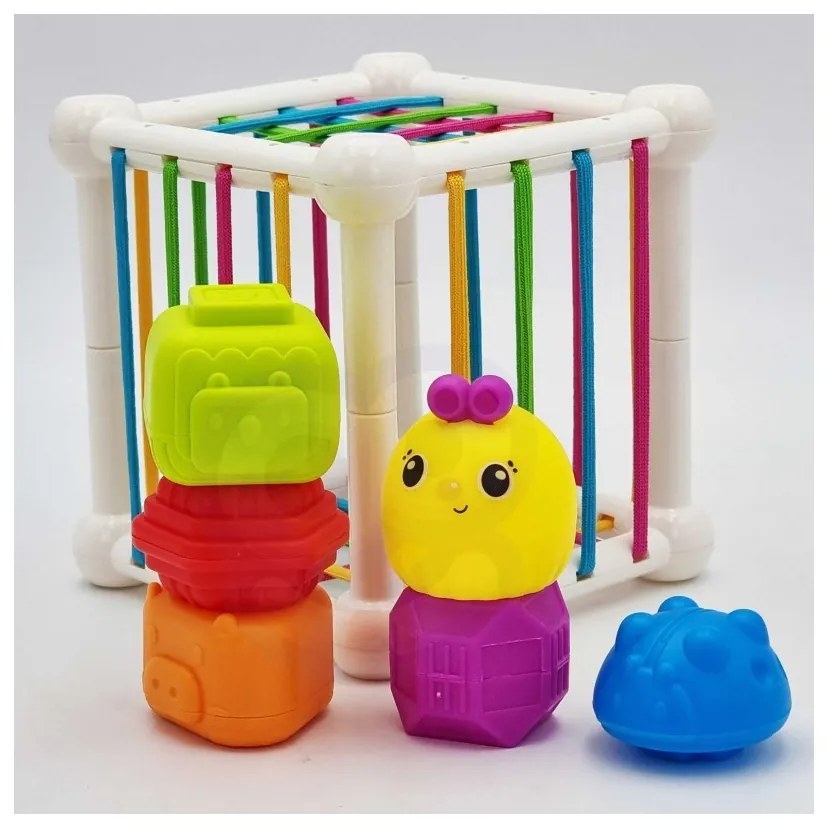 Woopie baby elastyczna kostka sensoryczna sorter dla dzieci zwierzątka + grzechotka 7 el.