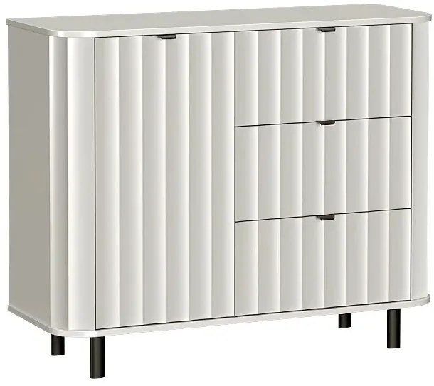 Biała komoda ryflowana z 3 szufladami N5-F65