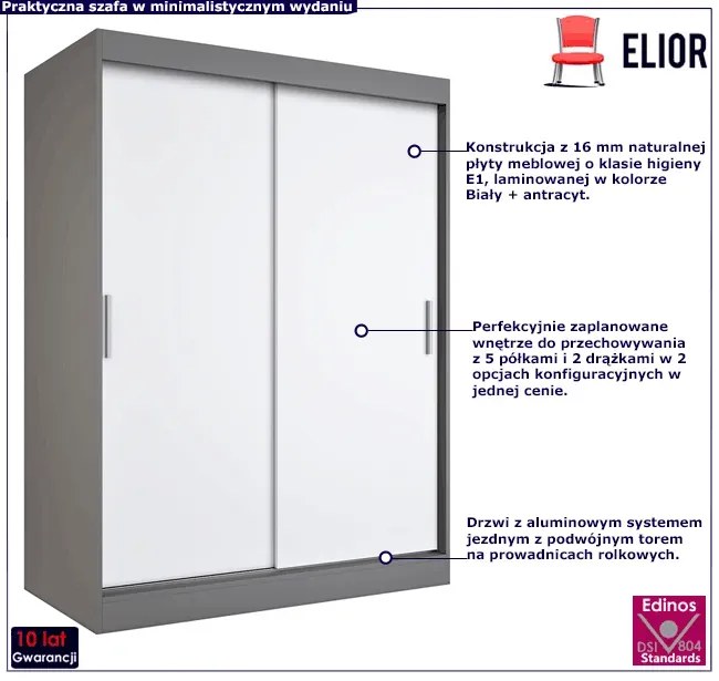 Szafa przesuwna 150 cm antracyt + biały - Erco 4X