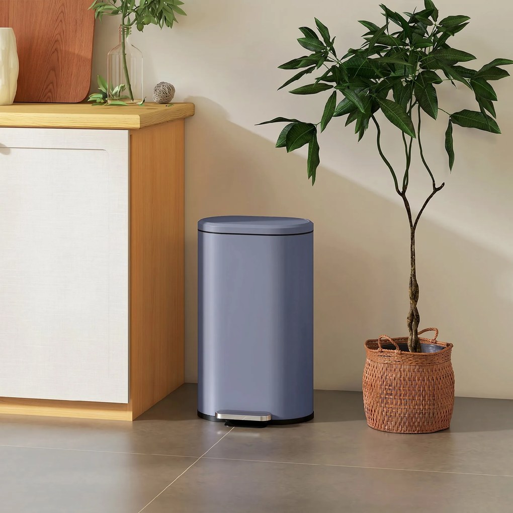 HOMCOM Kosz na śmieci do kuchni 30 l kosz na pedał z pokrywą soft-close, pedał, metalowy, szary, 36,5 X 31 x 61 cm | Aosom PL