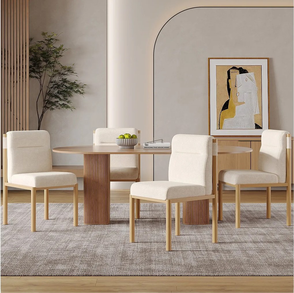 Komplet 4 krzeseł do jadalni - 46 x 52 x 80,5 cm - rama imitująca dąb i wyściełane siedziska - tkanina sherpa - beż.