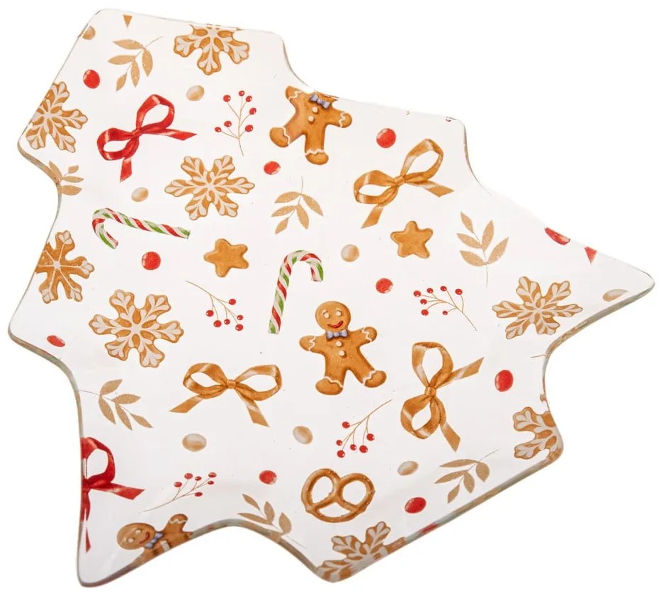 Biały szklany talerz ze świątecznym motywem do serwowania Gingerbread – Dakls