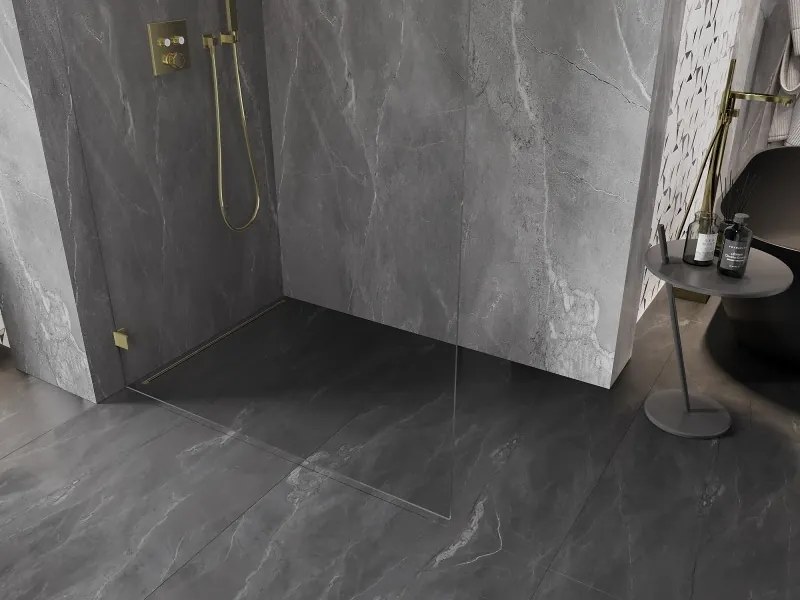 Mexen Lunar L ścianka prysznicowa Walk-in lewa 100 x 200 cm, transparent 8 mm, złota szczotkowana - 830L-100-000-55-00-L