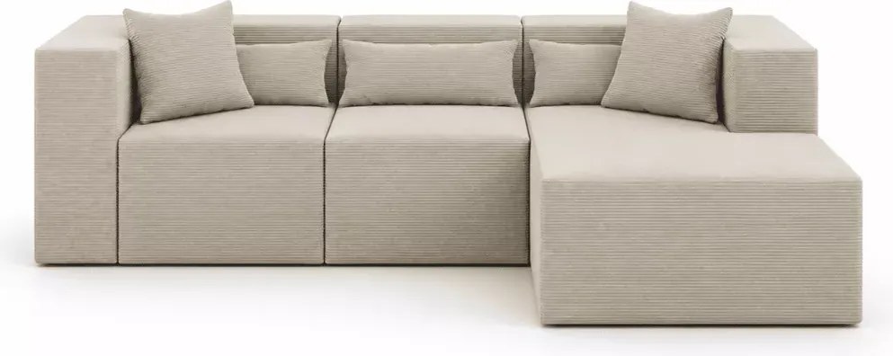 Nowoczesny narożnik modułowy 3-osobowy Terospito L sztruksowy do salonu z poduszkami
