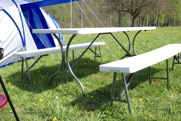 Komplet składany stół ogrodowy campingowy Garth 183 cm + 2 składane ławki