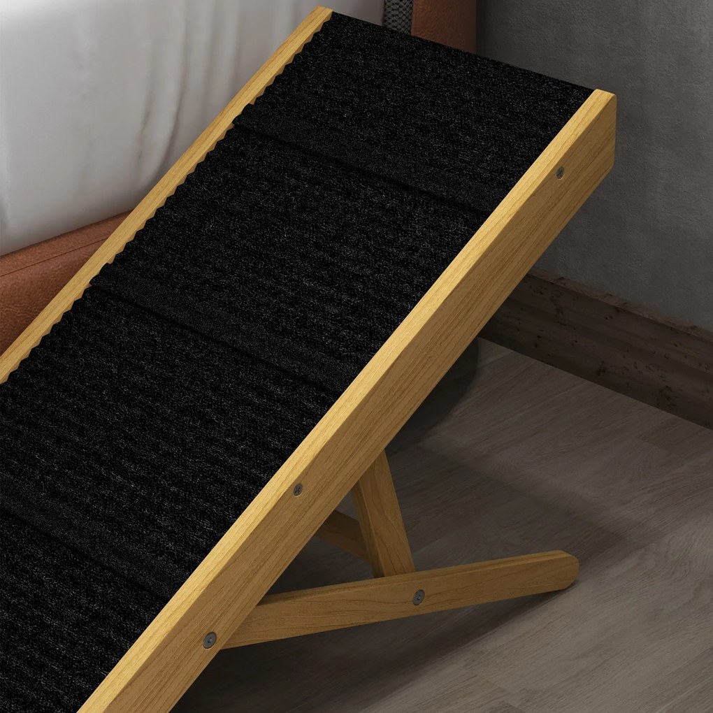 PawHut Rampa dla Zwierząt, Regulowana, 4-stopniowa, Antypoślizgowa, Składana, Drewno Sosnowe, dla Psów do 15 kg