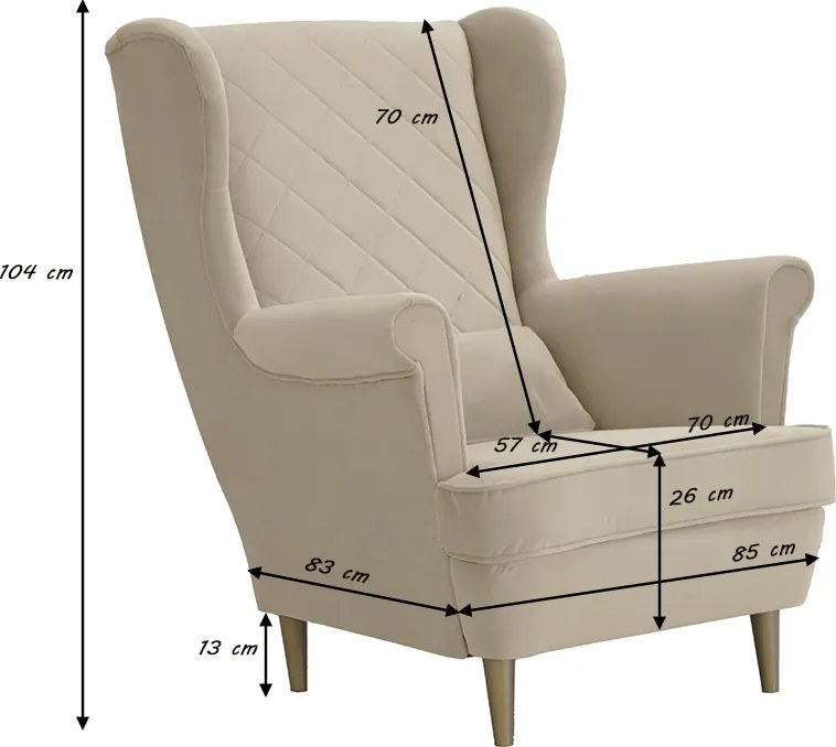 Fotel uszak skandynawski z podnóżkiem CLEO Szary