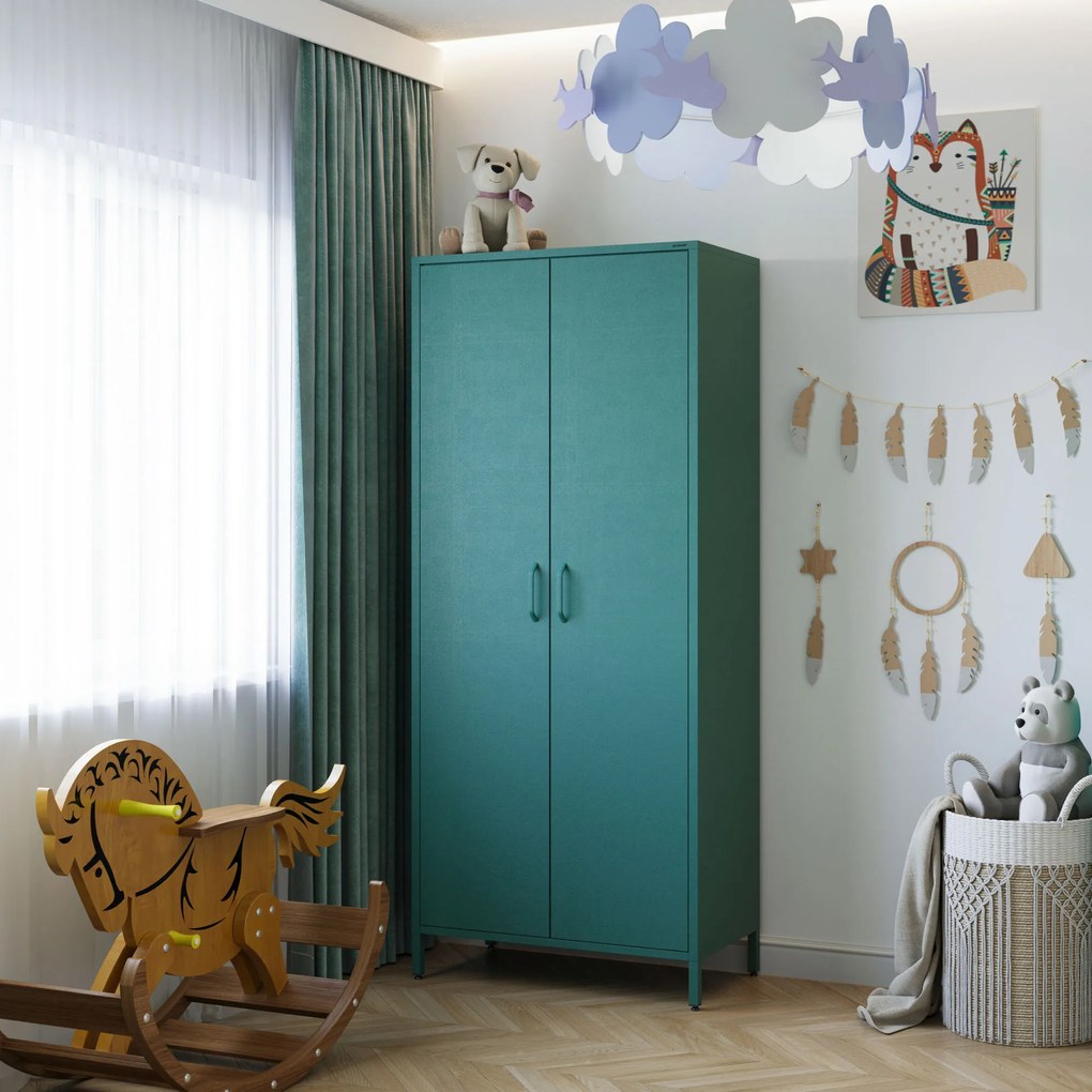 Szafa na ubrania metalowa morska / turkusowa: Modern FLAVIO, 800 x 1850 x 450 mm