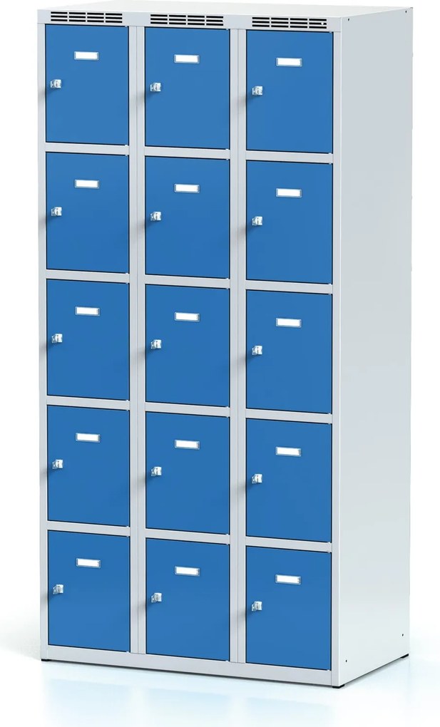 Alfa 3 Szafka skrytkowa S6, 15 schowków, 1800 x 900 x 500 mm, zamek cylindryczny, drzwi niebieskie