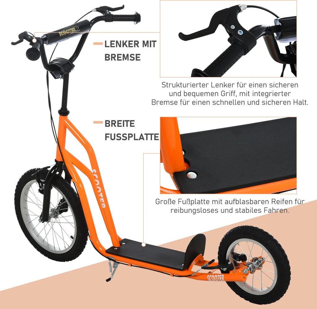 Hulajnoga miejska hulajnoga dla dzieci opony pneumatyczne regulacja aluminium pomarańczowy | Aosom.pl
