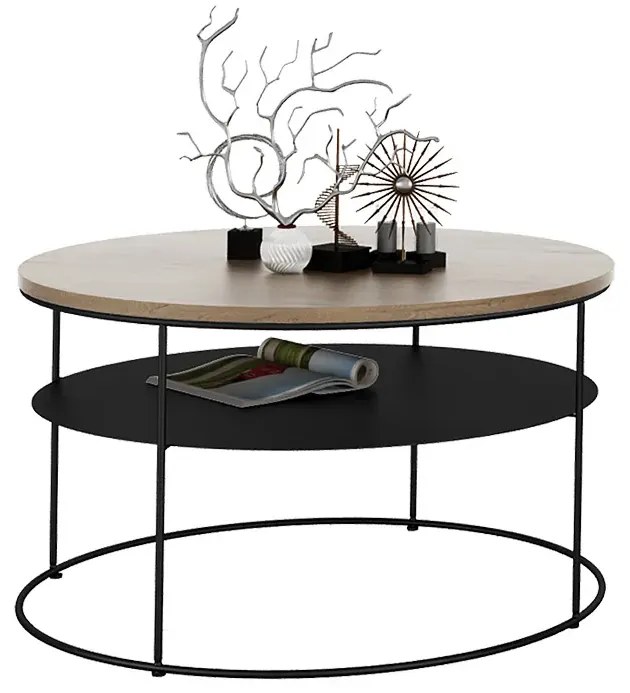 Okrągły stolik kawowy w stylu loft dąb lancelot - Rencontrer 4X