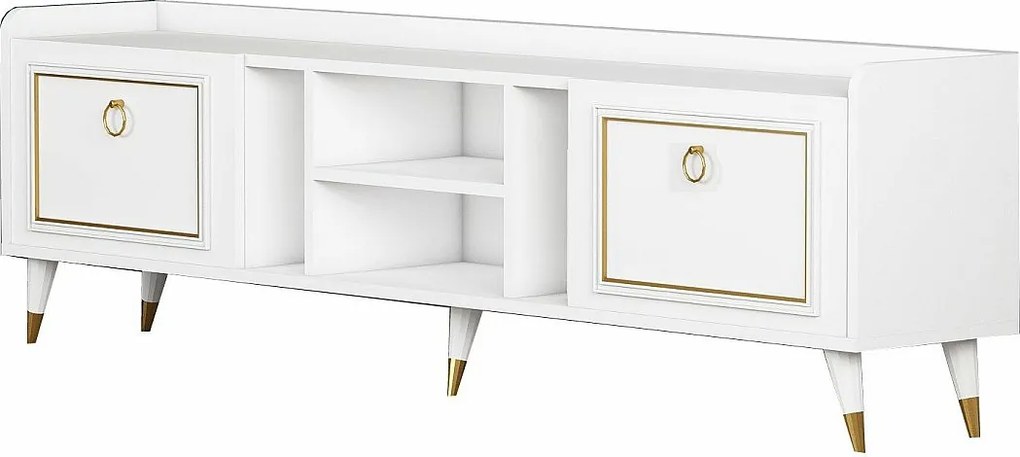 Stojak pod TV – 180 x 55 x 35 cm – Biały i złoty – Melamina