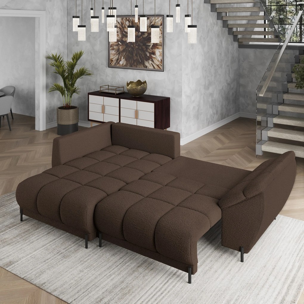 Masseno Narożnik VESTANO z funkcją spania i pojemnikiem na pościel Narozniki L, Rozkładana sofa - Brązowy, QUELLE 25