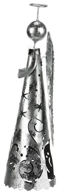 Świąteczna metalowa dekoracja Anioł na świeczkę doherbaty, srebrna