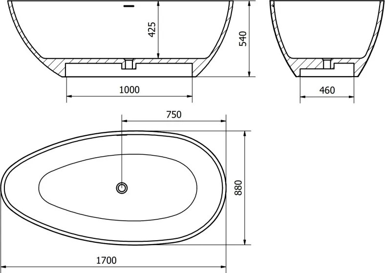 Mexen Imola wanna wolnostojąca z konglomeratu 170 x 88 cm, beton mat - 57281708561