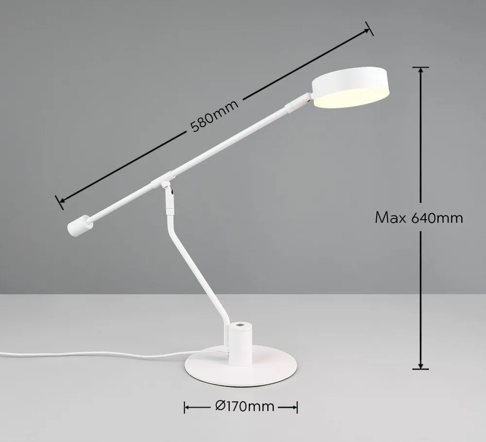 Lampa stołowa LED z elastyczną konstrukcją w matowym białym kolorze (wysokość 64 cm) Manduro – Trio