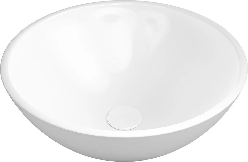 Umywalka ceramiczna nablatowa okrągła biała błyszcząca bez otworu na baterię 32 cm MALO z powłoką easy clean