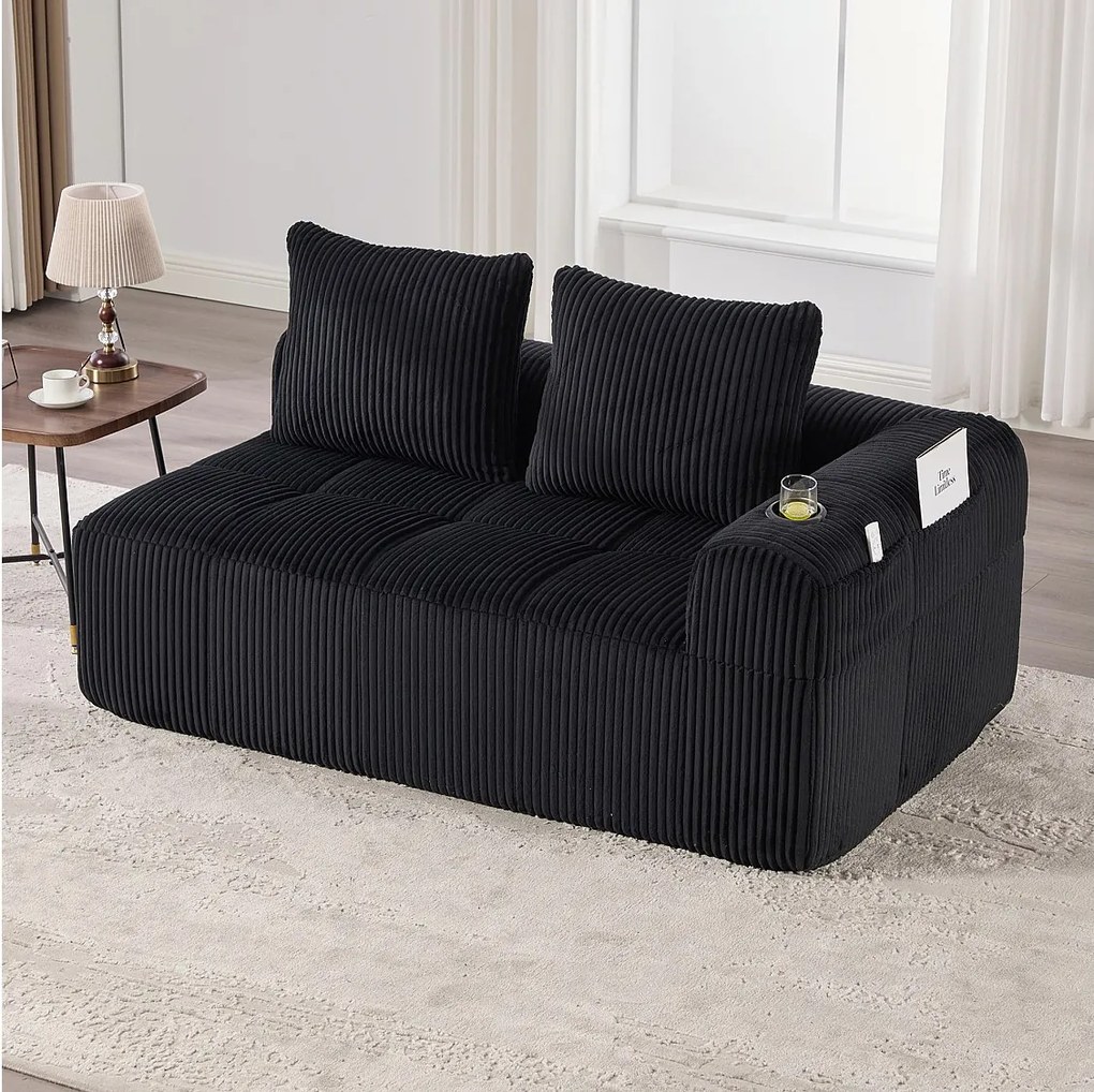 Wygodna sofa 2-osobowa - 158 x 93 x 61 cm - nie wymaga montażu - z poduszkami oparcia i kieszenią - aksamitna - czarna