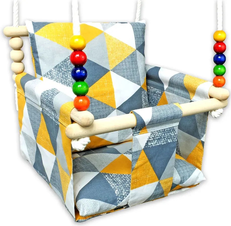 Żółto-szara huśtawka dziecięca drewniana C0-A27