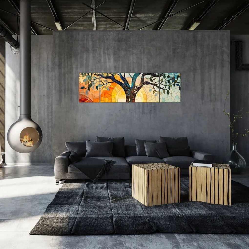 Obraz – Mozaika – słońce i drzewo I. (170x50 cm)