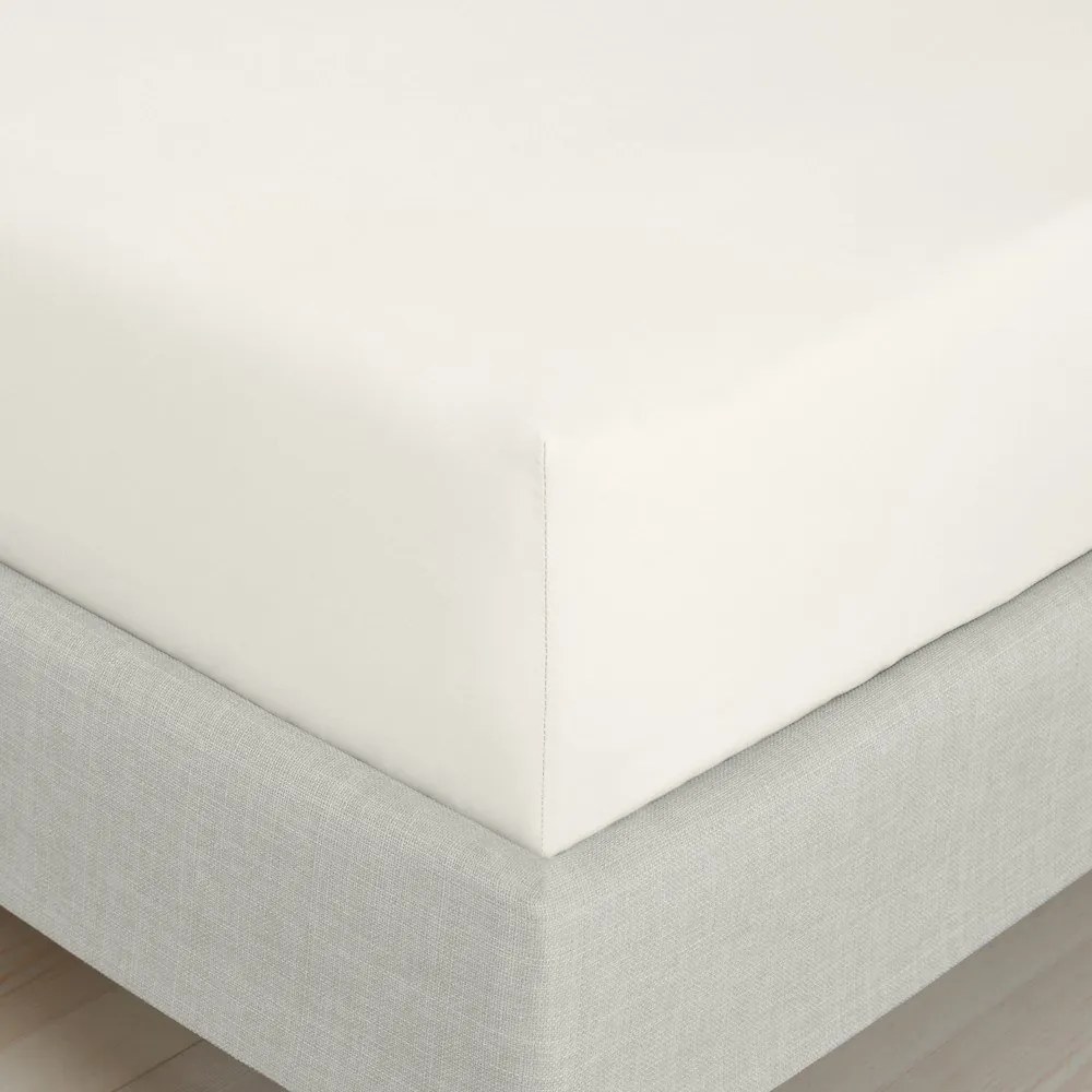 Kremowe prześcieradło z perkalu bawełnianego z gumką 150x200 cm Cotton Percale – Bianca