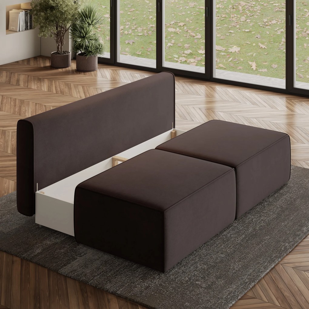 Masseno Narożnik VARNA z funkcją spania i pojemnikiem na pościel Narozniki L, Rozkładana sofa - Brązowy, MONOLITH 29