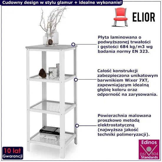 Minimalistyczny regał z metalowym stelażem biały + beton - Nessebax 5X