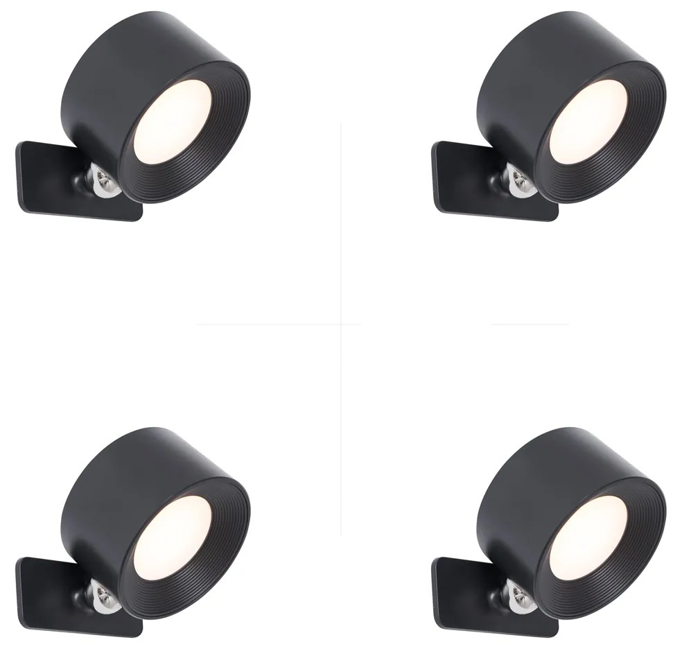 Zestaw 4 Nowoczesnych lamp ściennych i sufitowych czarnych z możliwością ładowania LED - Bright Nowoczesny Oswietlenie wewnetrzne