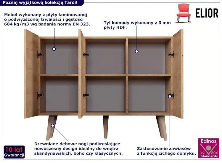 Skandynawska komoda na nóżkach dąb artisan - Dubby 3X