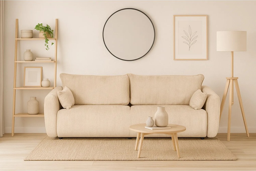 DALLAS – sofa 3-osobowa z funkcją spania 140x196 cm, tkanina Raven 24 kremowa