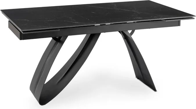 Stół Rozkładany Prostokątny DEVON 160-220 cm Ceramiczny Czarny Marmur/Czarny Glamour