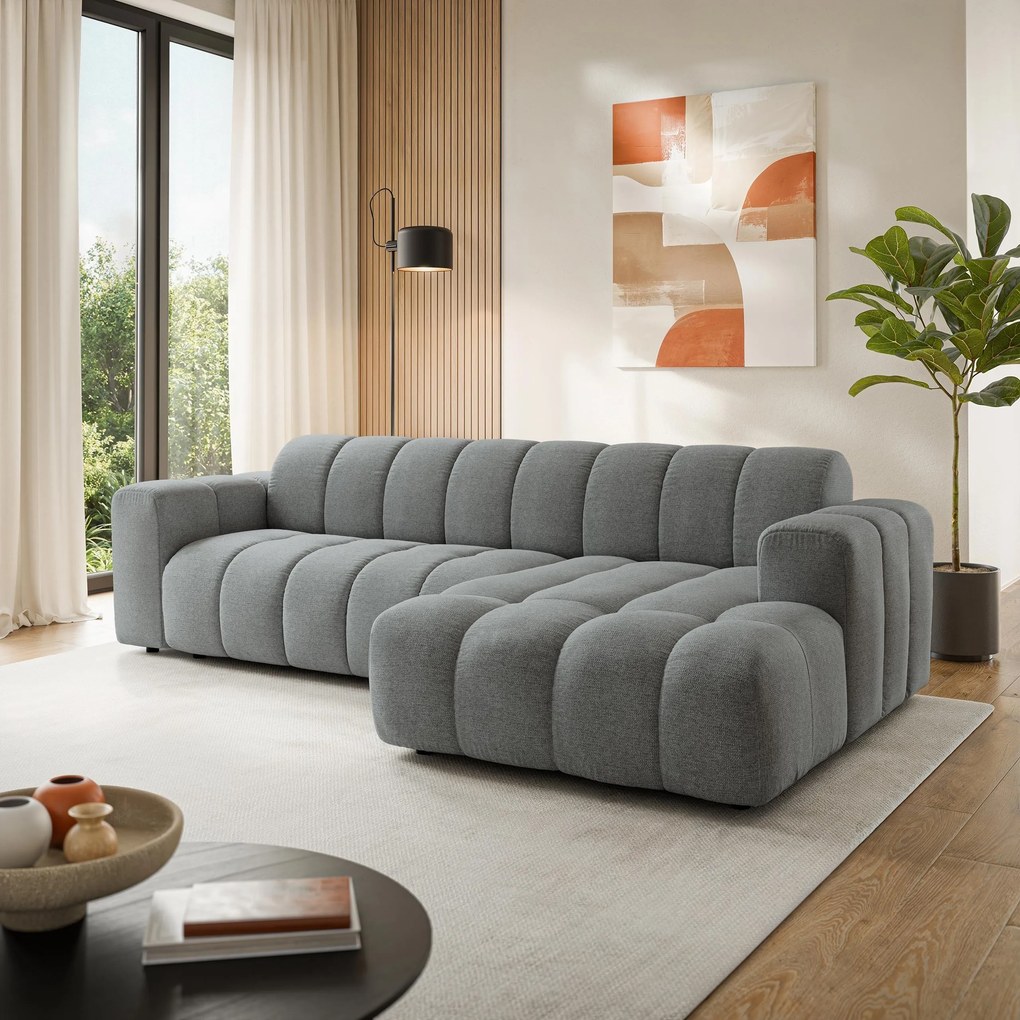 Masseno Narożnik SETIA Prawostronny L-Kształtny, Nowoczesna Sofa narożna, Tkanina Strukturalna - Szary, ARAGON 93