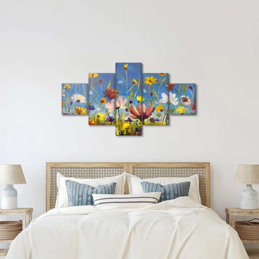 Malowany obraz kwitnącej łąki (125x70 cm)