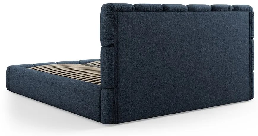Ciemnoniebieskie tapicerowane łóżko dwuosobowe ze schowkiem i stelażem 140x200 cm Bellis – Micadoni Home