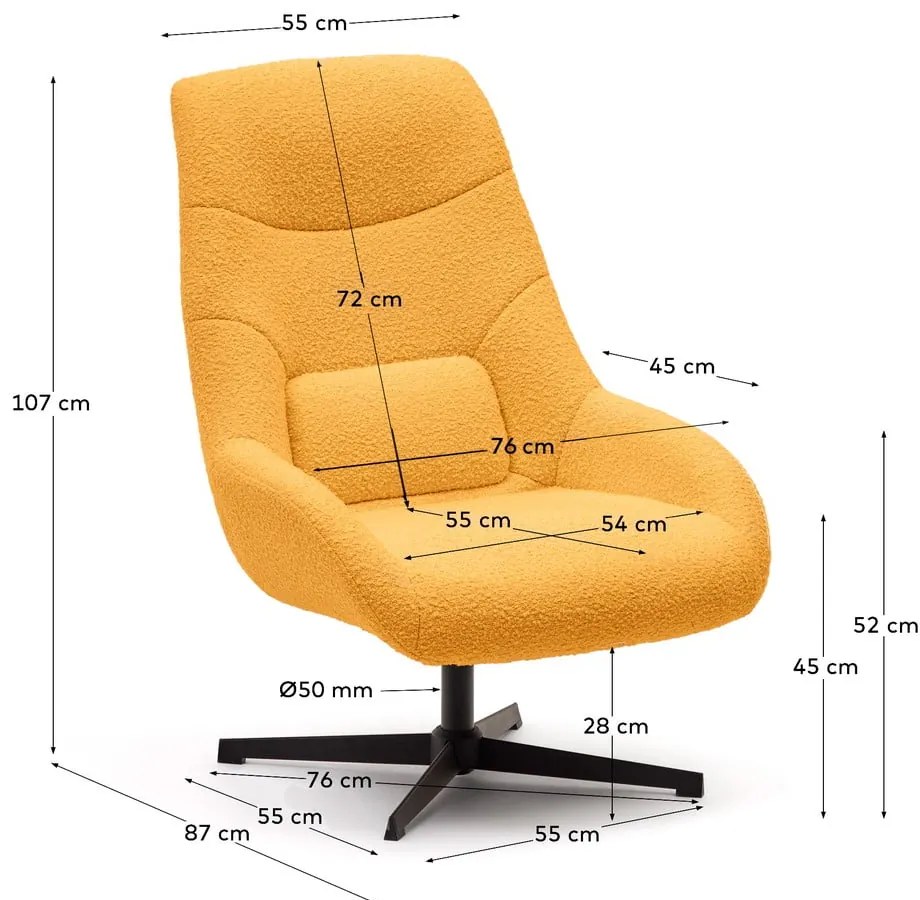 Musztardowy fotel z materiału bouclé Celida – Kave Home