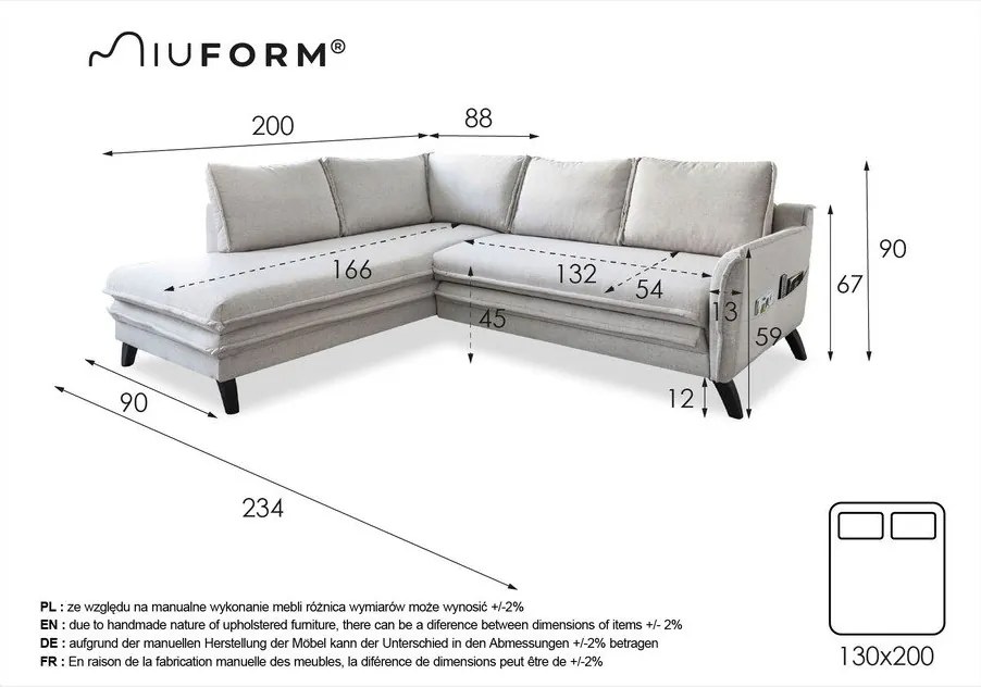 Pudroworóżowy narożnik rozkładany Miuform Charming Charlie L, lewostronny